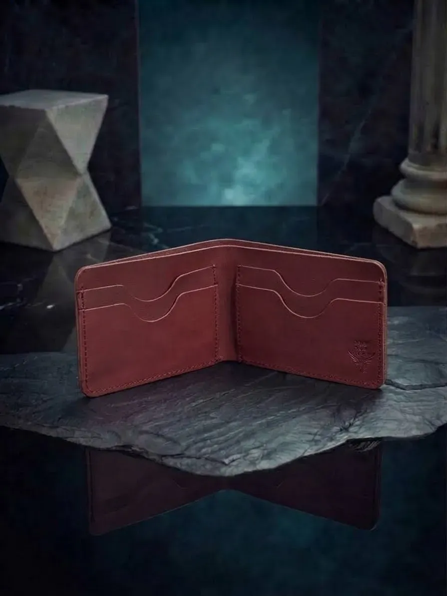 Premium Flate Grain Leather Wallet (Rust Red )